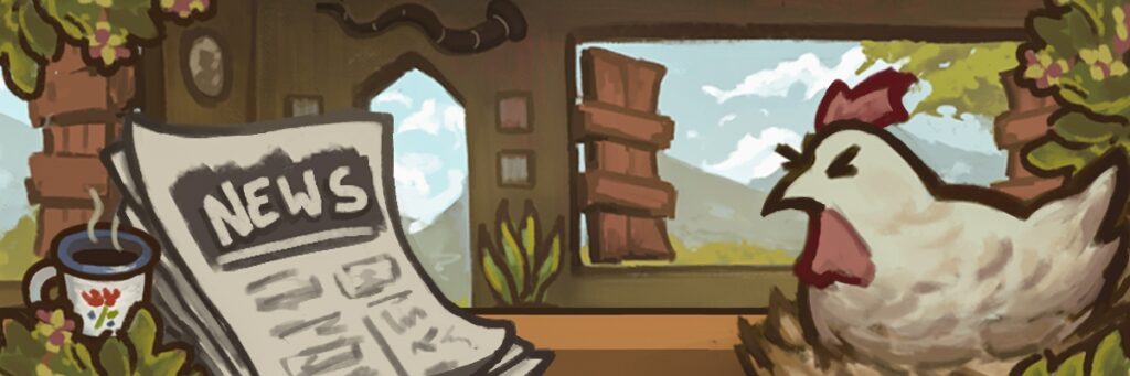 Press Kit Chicken reading newspaper